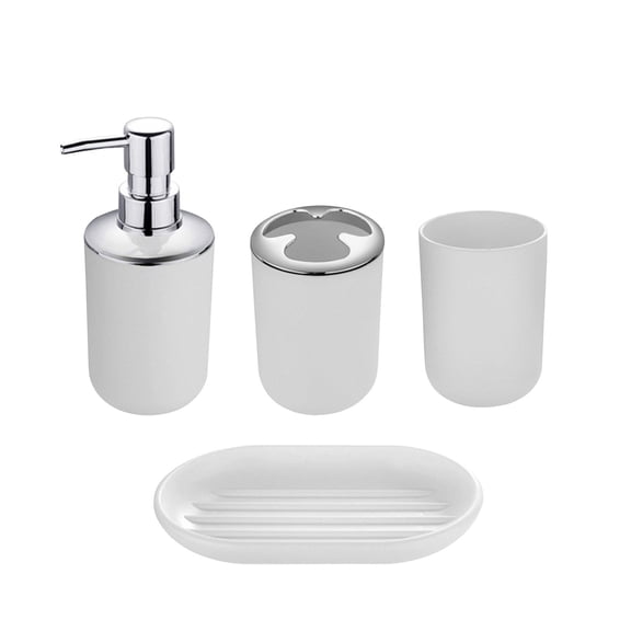 Kiplyki Flash 4 Piece Bathroom Accessory Set With Soap Dispenser Pump, Toothbrush Holder, Tumbler And Soap Dish