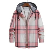 Kiplyki Flash Deals Men Casual Turndown Long Sleeve Button Closure Plaid Print Hooded Shirt