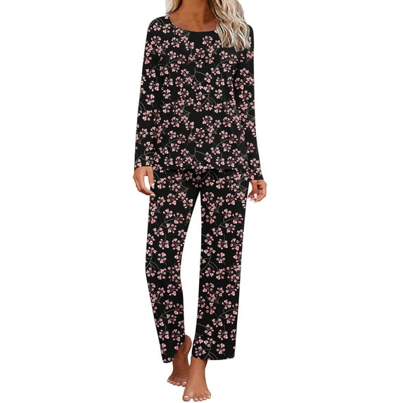 Kiplyki Flash Womens Sleepshirts Printing Round Neck Short Sleeve Sleepshirt and Pants Sets Loungewear Pajamas With Pockets