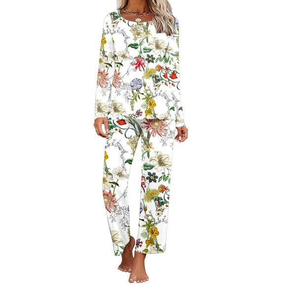 Kiplyki Flash Womens Sleepshirts Printing Round Neck Short Sleeve Sleepshirt and Pants Sets Loungewear Pajamas With Pockets