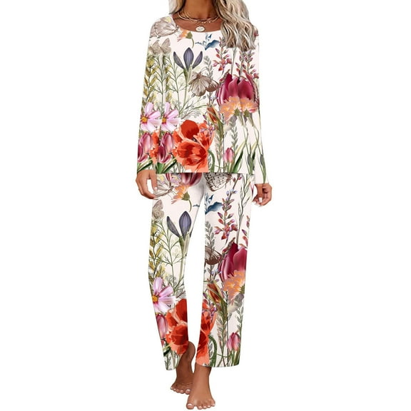 Kiplyki Flash Womens Sleepshirts Printing Round Neck Short Sleeve Sleepshirt and Pants Sets Loungewear Pajamas With Pockets