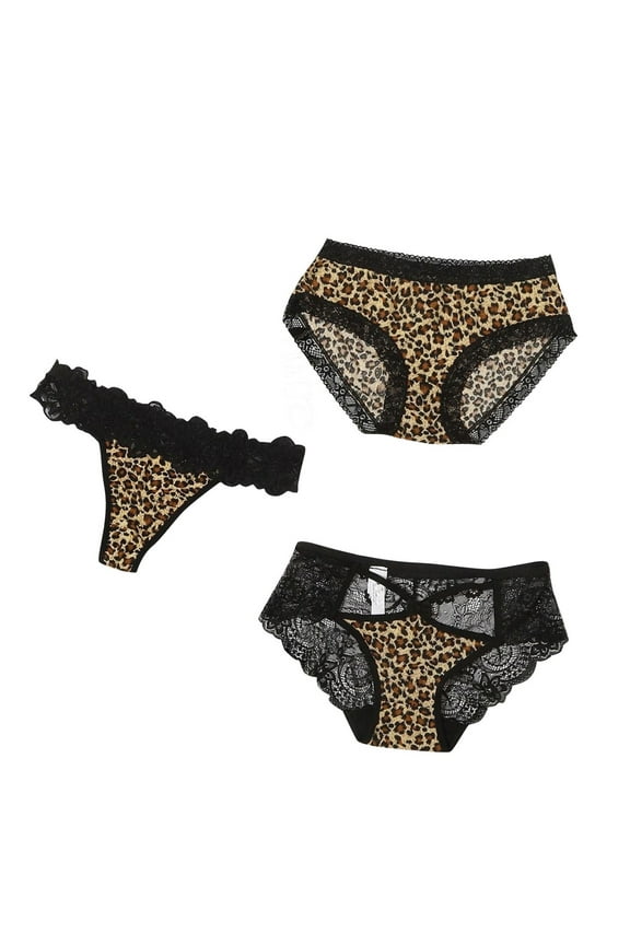 Flash Womens Underwear Leopard Print Translucent Sheer Lace Tank Lace Underpant