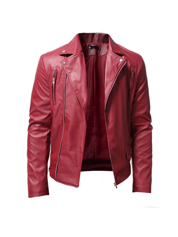 Flash Men's Leather Jacket Stand Collar Punk Motorcycle Washed Leather Long Sleeve Hoodless Casual Outwear & Jackets