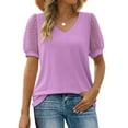 thumbnail image 1 of Kiplyki Flash Woman Causal V-Neck Vintage Solid Blouse Short Sleeve T-Shirt Summer Tops, 1 of 7