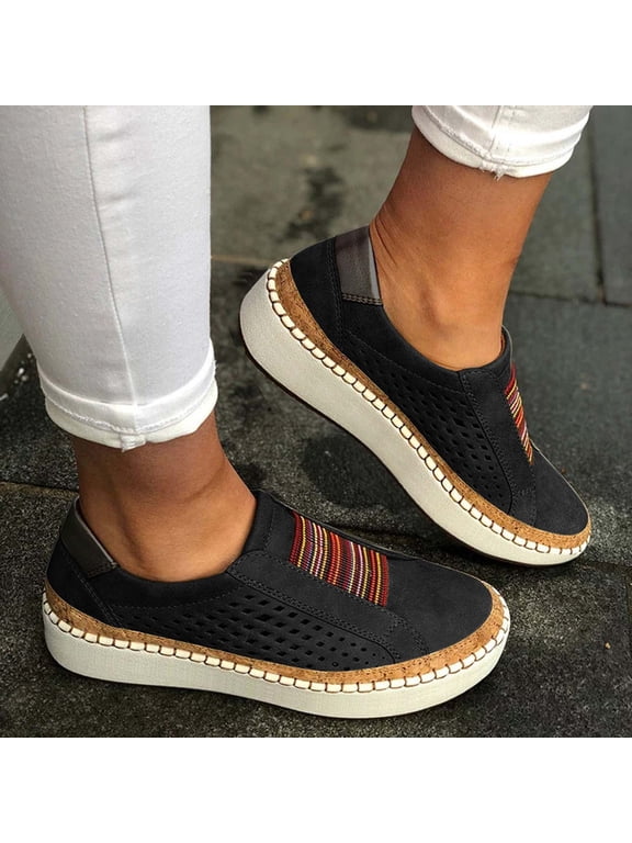 Flash Women's Casual Hollow-Out Round Toe Slip On Shoes Thick Bottom Sneakers