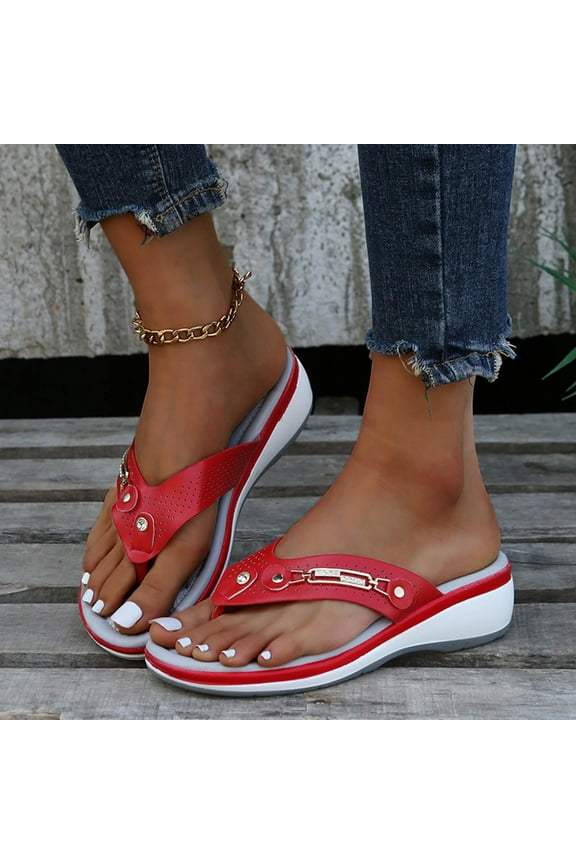 Flash Women's Ladies Arch-support Sandals Casual Sandals Shoes Outdoor Flip Flops Beach Wedges Orthopedic Slippers