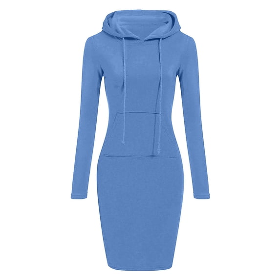 Kiplyki Flash Women's Winter Long Sleeve Dress Solid Colored Pockets Patchwork Long Hooded Sweatershirt Dress