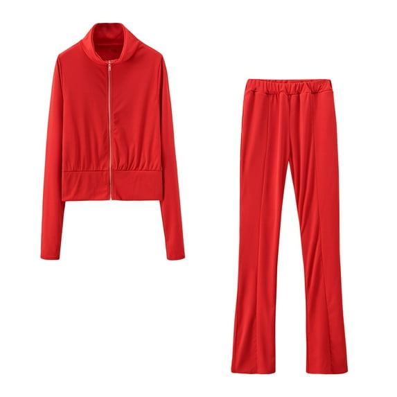 Kiplyki Flash Womens 2 Pieces Joggers Outfits Color Standing Collar Lapel Sports Sweater Set