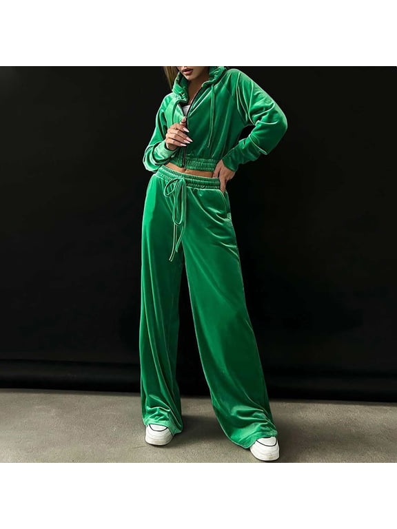 Flash Womens 2 Pieces Joggers Outfits Fashionable Color Hooded Sweater Gold Velvet Sports Casual Pants Set