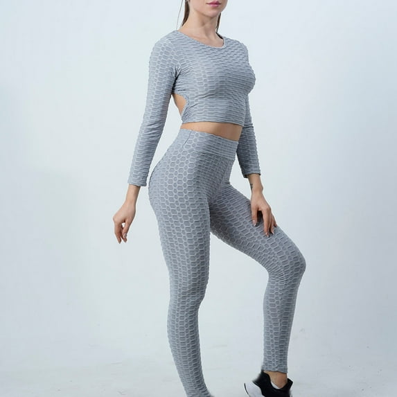 Kiplyki Flash Womens 2 Pieces Joggers Outfits Solid Peach Tight Hip Curling Yoga Suit Sports Fitness Yoga Suit