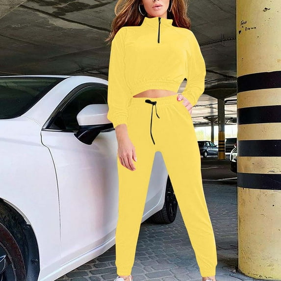 Kiplyki Flash Womens 2 Pieces Joggers Outfits Sportswear Solid Color Casual Sweater Long Sleeved Pants Two-piece Set