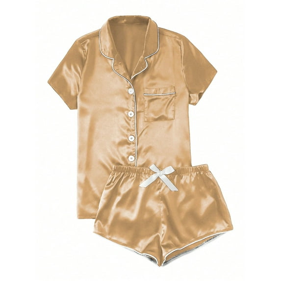 Kiplyki Flash Womens Sleepshirts Satin Casual Home Button Set