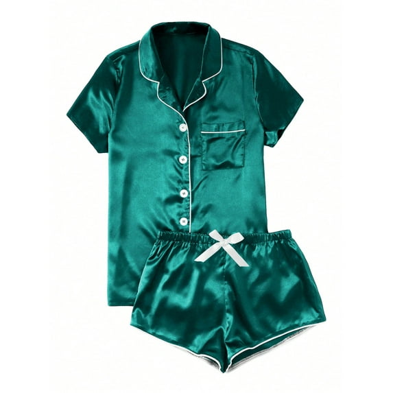 Kiplyki Flash Womens Sleepshirts Satin Casual Home Button Set