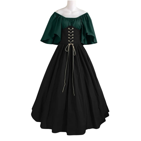 Kiplyki Gothic Dress for Women Round Neck Flare Sleeve Off Shoulder Medieval Vintage es With Corset Patchwork Ball Gowns