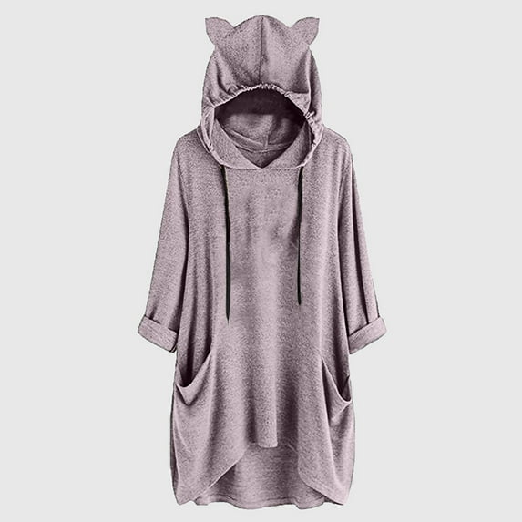 Kiplyki Hoodies Women Solid Color Hooded Long Sleeves Pockets Top Blouse Sweatershirt