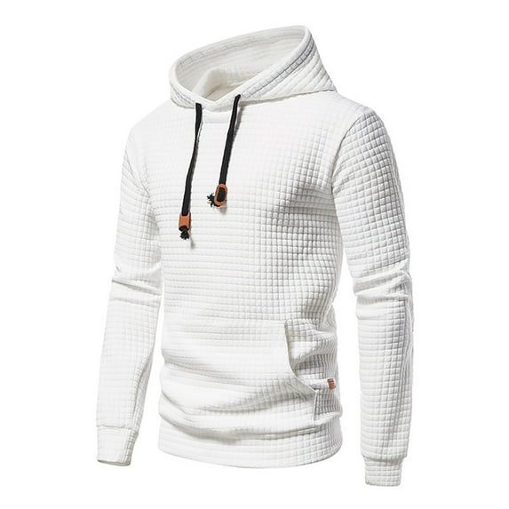 Kiplyki Hoodies for Men Casual Solid Pullover Lattice Hooded Big Pocket Round Neck Long Sleeve Blouse