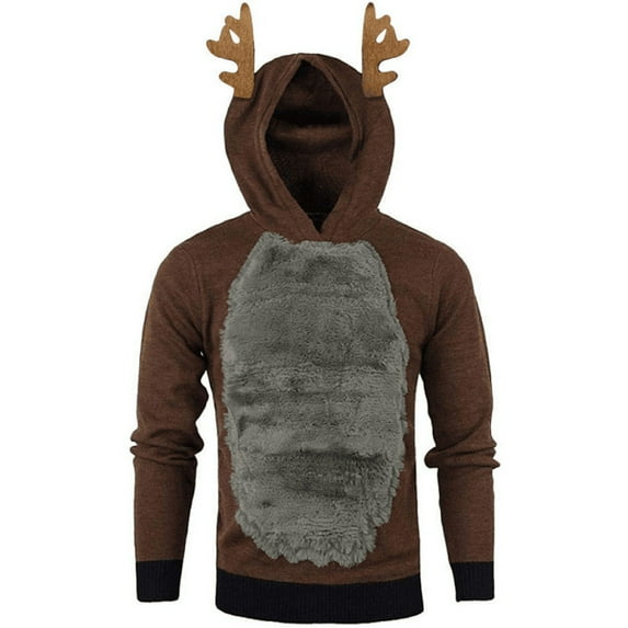 Kiplyki Hoodies for Men Fleece Christmas Antlers Hooded Color Block Sweatshirt