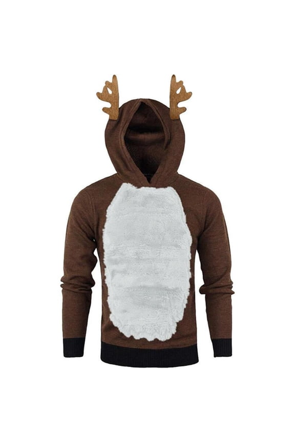 Kiplyki Hoodies for Men Fleece Christmas Antlers Hooded Color Block Sweatshirt