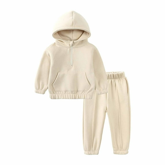 Kiplyki Kids Clothing Deals Winter Children's Boys Girls Cargo Long Sleeve Hooded Sweater Pockets Tops And Pants Two-piece Casual Sports Set