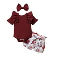 thumbnail image 1 of Kiplyki Kids Deals Pants Girls Ruffle Romper Bodysuit+Floral Print Shorts Headbands Outfits, 1 of 8