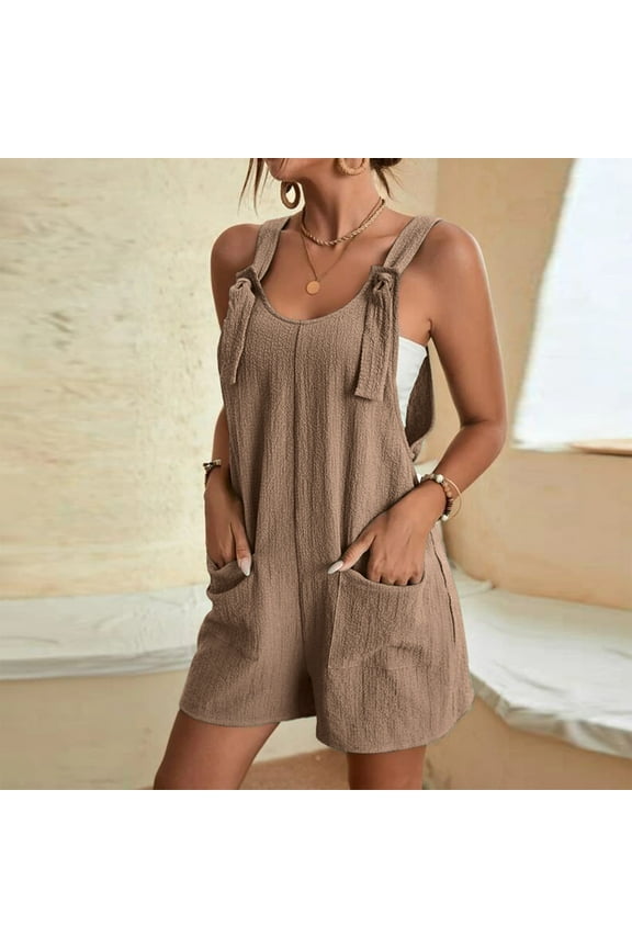 Kiplyki Labor Day Women's Pants Solid Sleeveless Suspender Short Jumpsuit