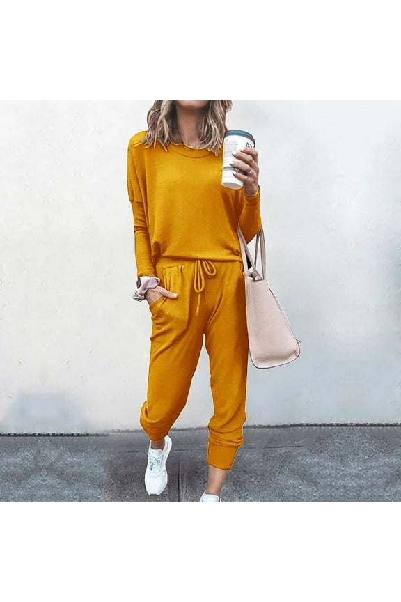 Leggings for Women Two-Piece Solid Top Pants Sets Long Sleeve Wear Sports Suit