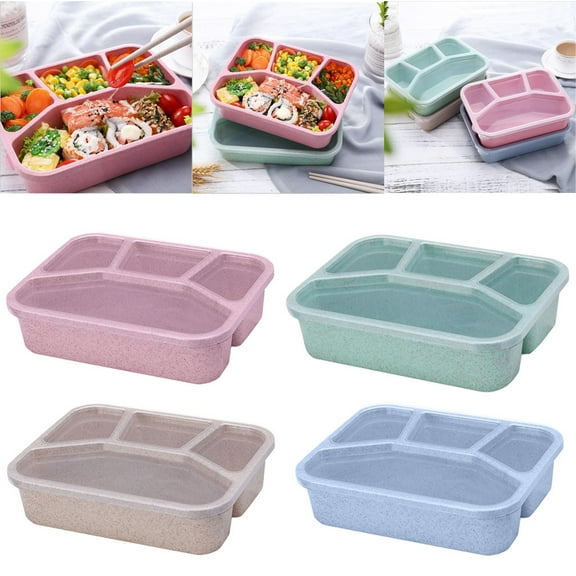 Kiplyki Lunch Box Reusable 4-Compartment Plastic Divided Food Storage Container Boxes