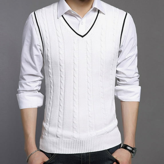 Kiplyki Men's New Arrivals Tops Casual Knitted V-Neck Vest Pullover Sleeveless Sweater Blouse