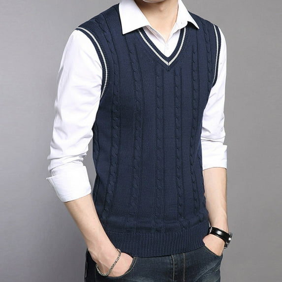 Kiplyki Men's New Arrivals Tops Casual Knitted V-Neck Vest Pullover Sleeveless Sweater Blouse