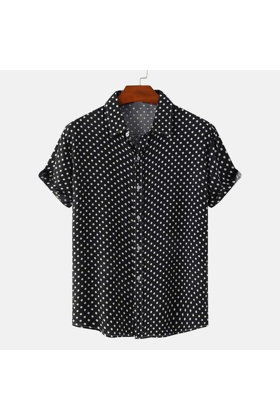Kiplyki Men's New Arrivals Tops Shirt Beach Shirt Hawaiian Casual Polka Shirt Lapel Short Sleeve Shirt Top Blouse