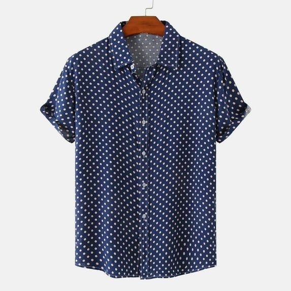 Kiplyki Men's New Arrivals Tops Shirt Beach Shirt Hawaiian Casual Polka Shirt Lapel Short Sleeve Shirt Top Blouse