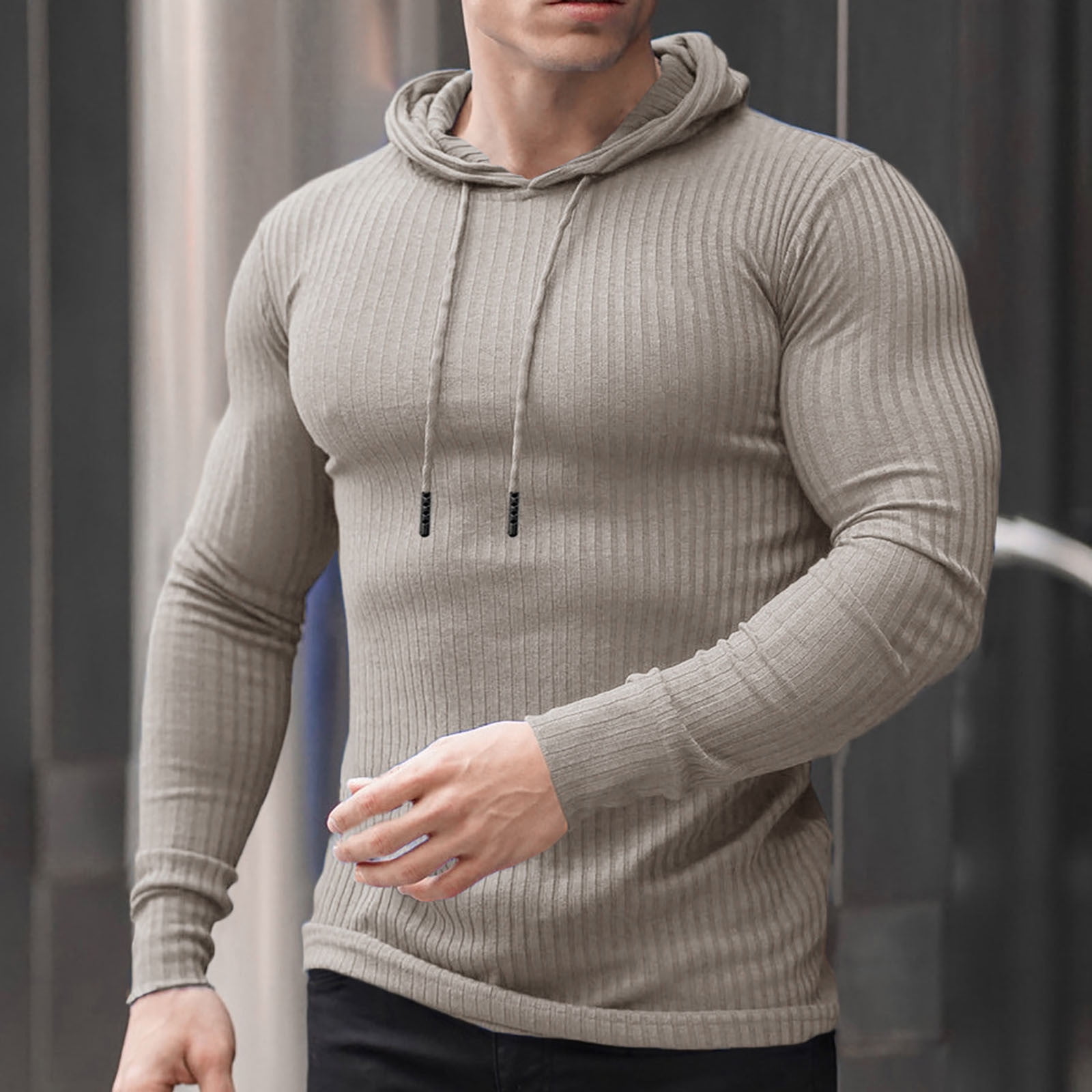Kiplyki Mens Plus Size Pullover Wholesal Casual Solid Tight Fitting Muscle  Fitness Sports Hoodie Long Sleeved Sweatshirts
