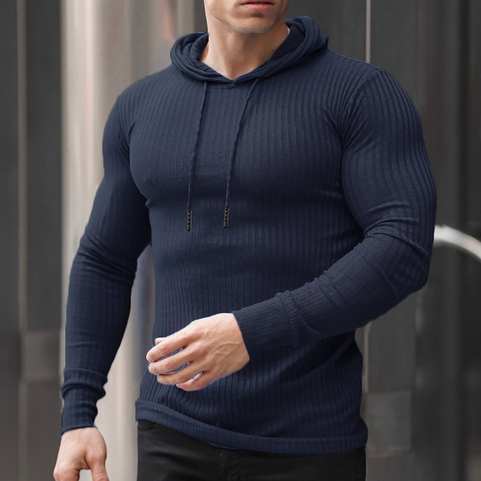 Kiplyki Mens Plus Size Pullover Wholesal Casual Solid Tight Fitting Muscle  Fitness Sports Hoodie Long Sleeved Sweatshirts 