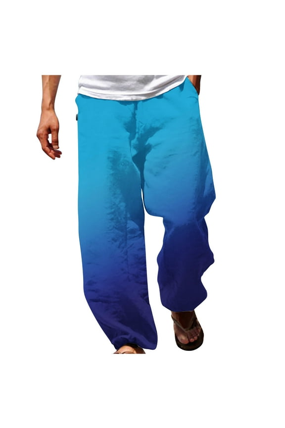 Mens Sports Pant Flash Summer Casual Fashion Gradient Printing Elastic Waist Straight Trousers
