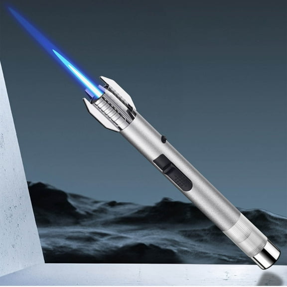 Kiplyki Metal Inflatable Direct Punch High Temperature Lighter for Outdoor Barbecue Kitchen Camping Windproof Refillable Torch Flame Adjustable