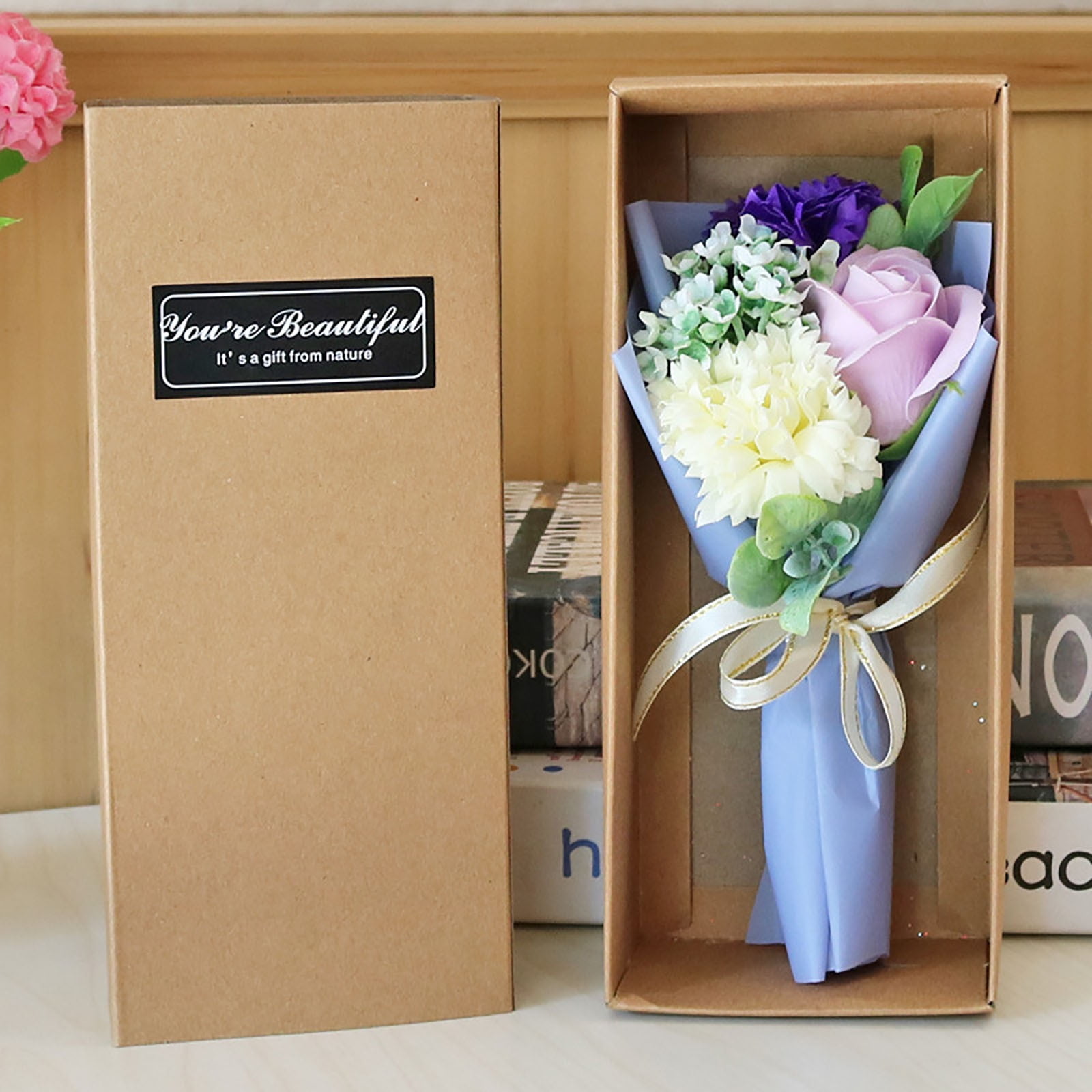 Kiplyki Mother's Day Gift 3 Roses Soap Flower Carnation Bunch Gift Box