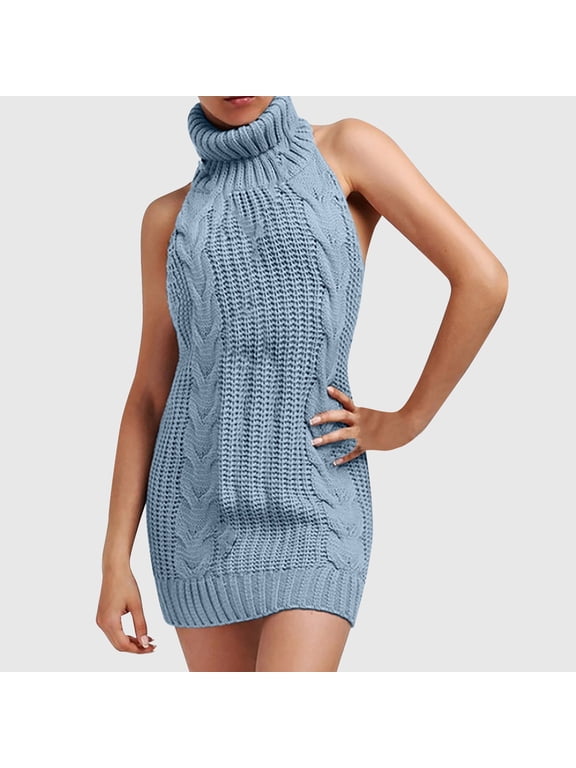 New Arrivals Sleepwear for Women Backless Long Tie Open Turtleneck Sleeveless Sweaters Dress
