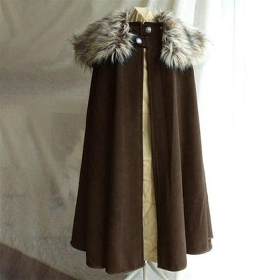 Kiplyki New Arrivals Tops for Men Fashion Solid Steampunk Cape Woolen Plush Collar Coat Cloak