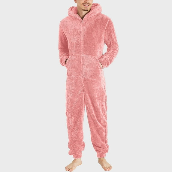 Kiplyki New Arrivals Tops for Men Men Long Sleeve Hooded Jumpsuit Pajamas Casual Winter Warm Rompe Sleepwear
