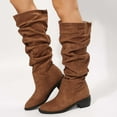 thumbnail image 1 of Kiplyki New Arrivals Women's Fall Winter Flock Solid Color Long Boots Middle Heels Boots Pointed-Toe Knee High Boot, 1 of 6