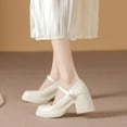 thumbnail image 1 of Kiplyki New Mary Shoes Women Fashion High Heel Thick Bottom Buckle Bead Round Head Single Shoes Mid-heeled Shoe, 1 of 7