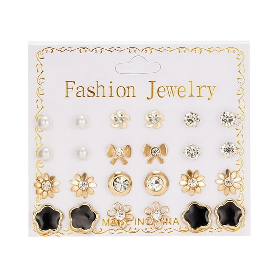 Kiplyki New Paper Card Zircon Earrings All-match 12 Pairs Of Pearl Card Earrings Female