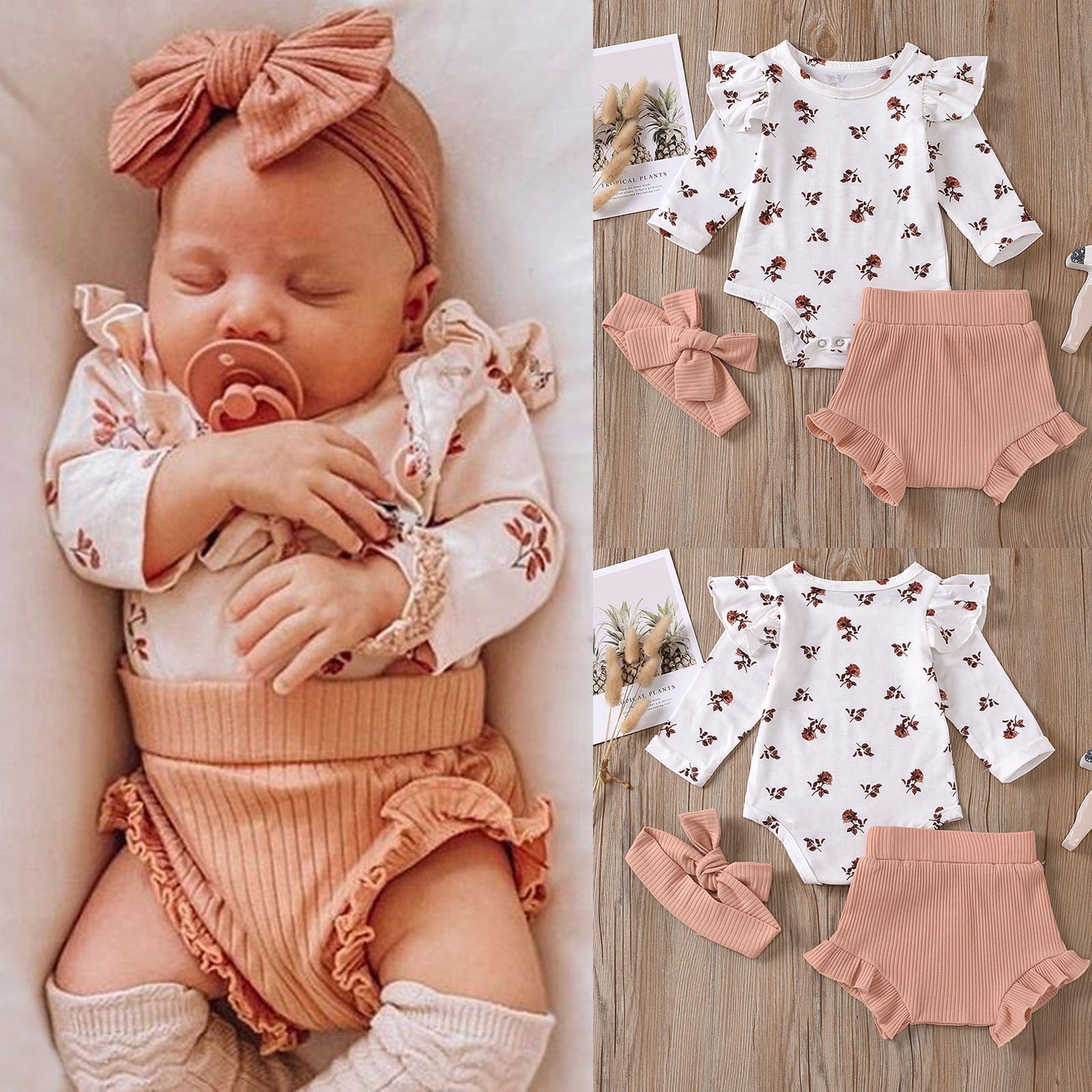 Kiplyki Newborn Infant Baby Girls Flower Print Clothes Romper