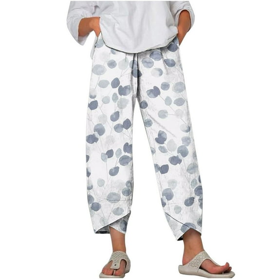 Kiplyki Pants for Women Pocket Slim High Elastic Waist Print Sports and Linen Pants