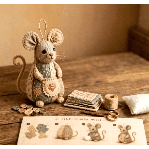 Kiplyki Patchwork Mouse DIY Kit Cute Floral Patchwork Mouse Ornament DIY Sewing Kit Stuffing Buttons Handmade Sewing Set Handmade Gift for Craft Enthusiasts for Adults Beginners