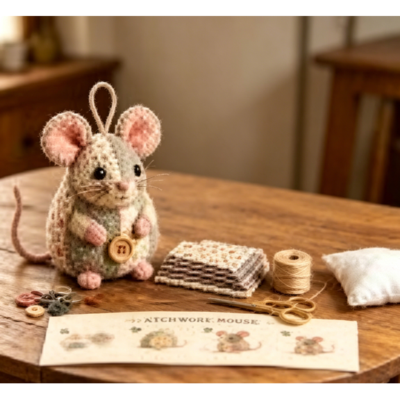 Kiplyki Patchwork Mouse DIY Kit Cute Floral Patchwork Mouse Ornament DIY Sewing Kit Stuffing Buttons Handmade Sewing Set Handmade Gift for Craft Enthusiasts for Adults Beginners