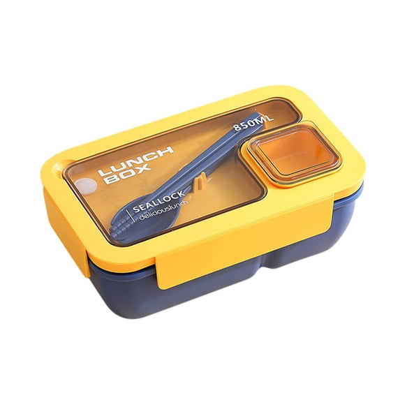 Kiplyki Portable Plastic Lunch Box with Partition, Built-in Cutlery, Leakproof Lock Buckle Bento Container, Multi-Functional Meal Prep Container for Work Office Picnic, 800ml