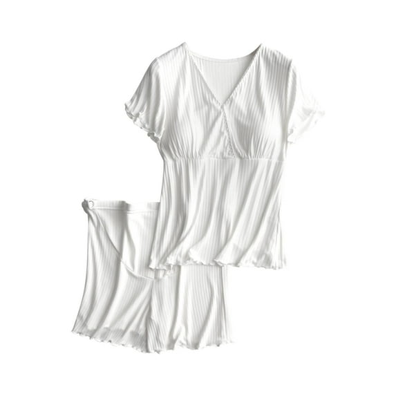 Kiplyki Pregnant Womens Nursing Color Round Neck Short Sleeve Round Neck Breastfeeding Blouse Shorts Two Piece Set