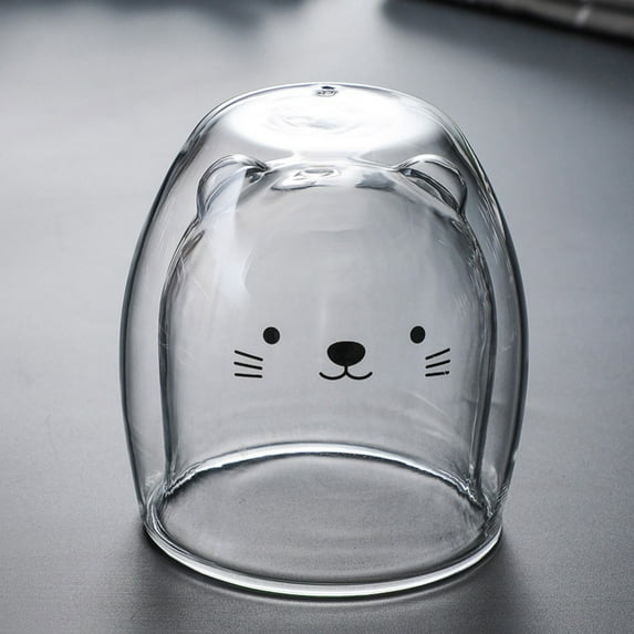 Kiplyki Prevent Scald Cartoon Lovely Double Glass Milk Coffee Cup With Round Mouth