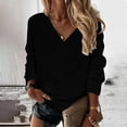 thumbnail image 1 of Kiplyki Pullover Women Trendy Solid V-Neck Loose Long Sleeve Tops Blouse Hoodless Sweatshirts, 1 of 6